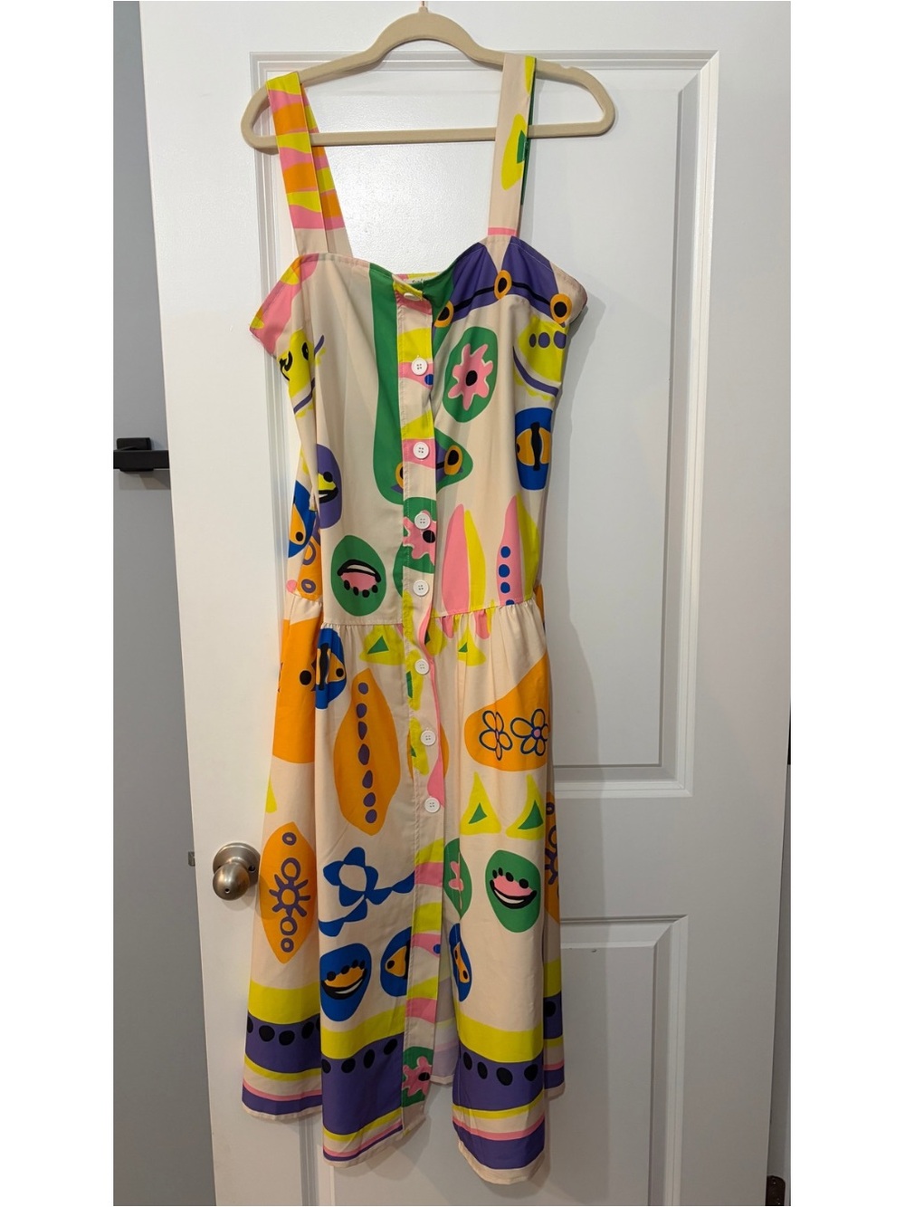 Colorful Graphic Print Sundress - Cream Multi